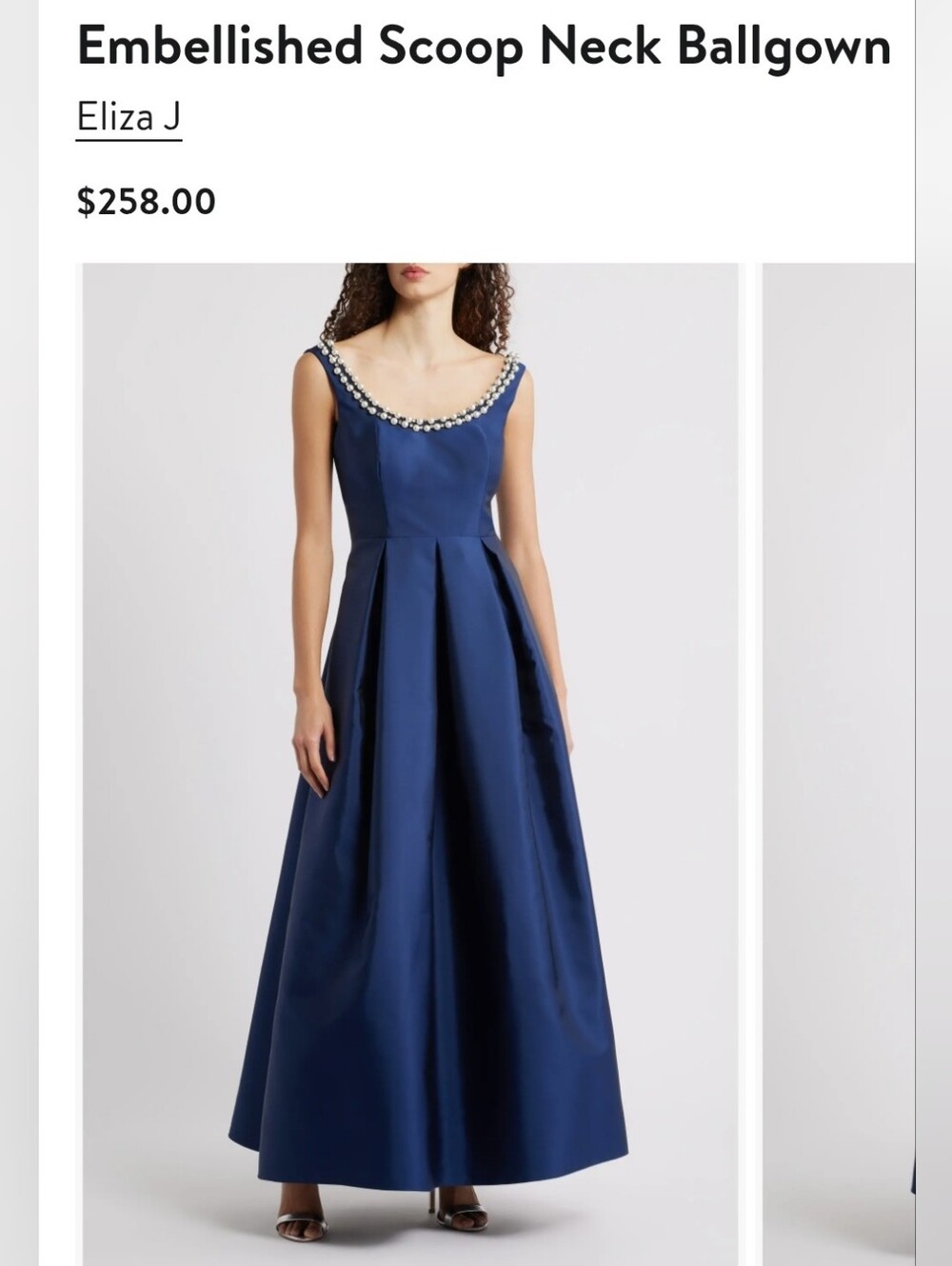 Eliza J Navy Scoop Neck Maxi Gown with Pearl Embellishment